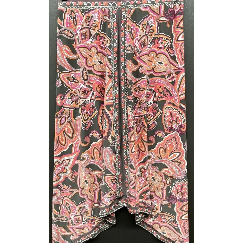 INC Skirt PS Pink Paisley Gray Coral Midi Rhinestone Sharkbite‎ Hem Stretch Boho